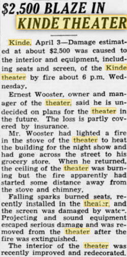 Kinde Theatre - April 3 1941 Fire